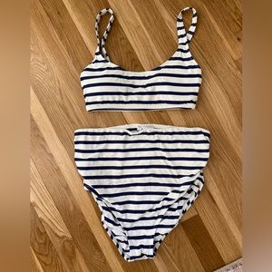 Gap Recycled Gathered Swim Bottoms and Scoopneck Bikini Top Navy Stripe